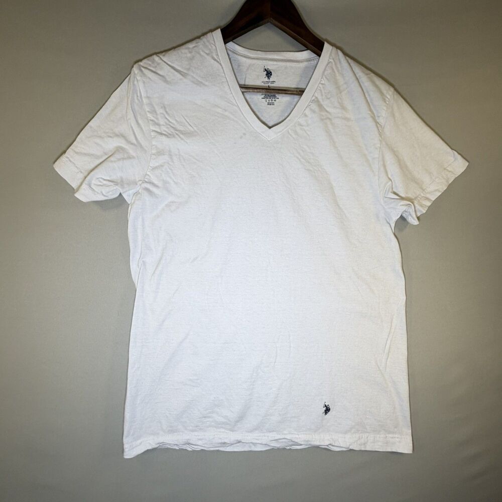 Polo Ralph Lauren V-Neck T-Shirt Mens Large White Classic Fit Blue Pony Tee